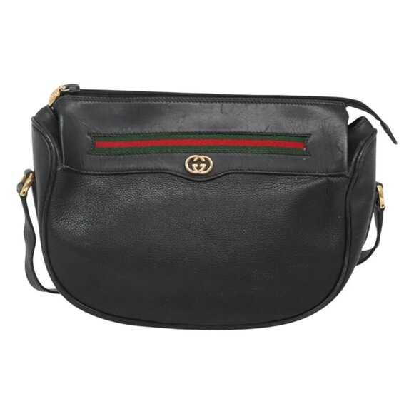 GUCCI Web Sherry Line Shoulder Bag Leather Black - Picture 6 of 16
